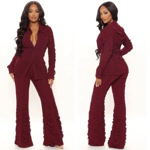 Burgundy Rushed Pant Set